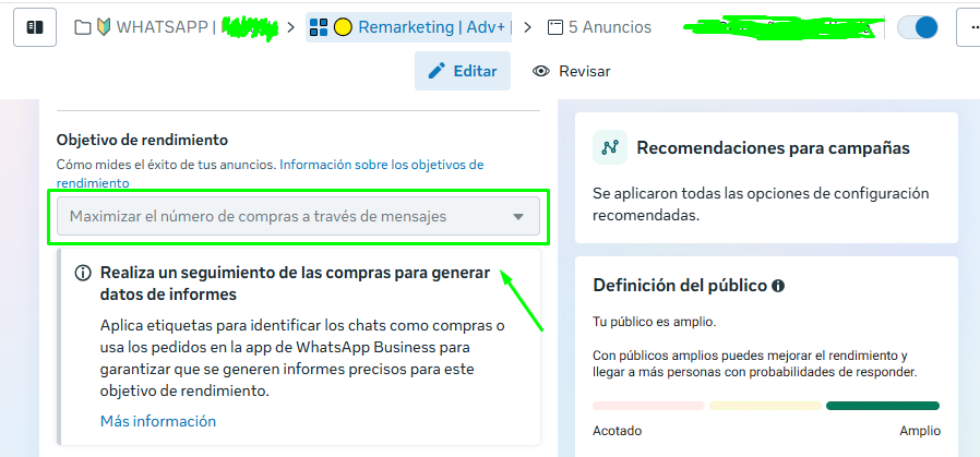 Campaña Click-to-WhatsApp en Ads Manager